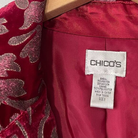 Chicos Velvet Jacket Womens 1 Size Medium Burgundy Whimsigoth Evening Victorian - Picture 6 of 13